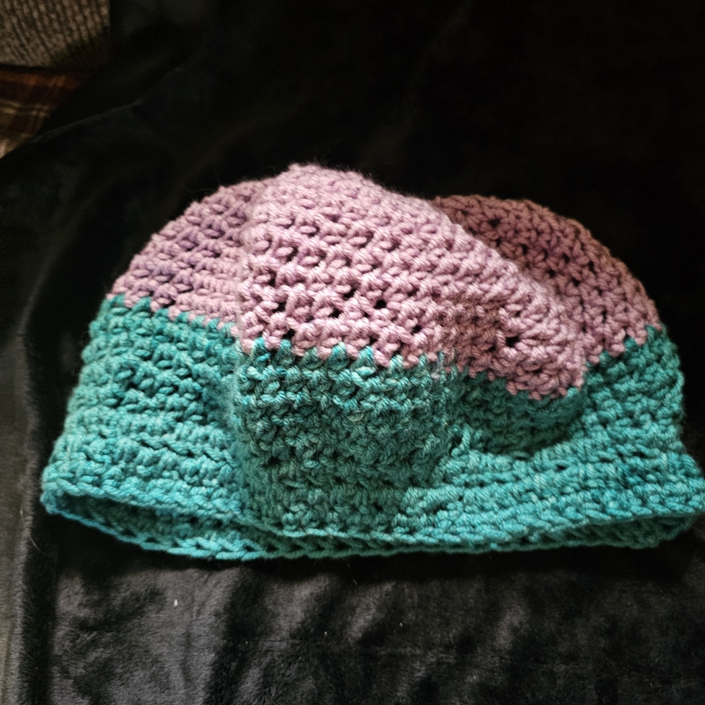 Elegant Purple and Teal Crochet Hat